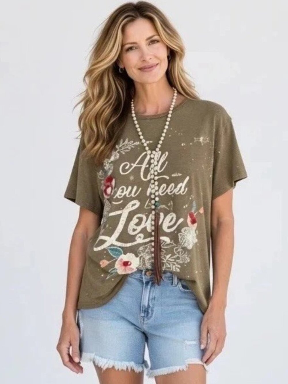 NWT Kyla Seo Comfort Bonita Tee Army Green All You Need Is Love Size S Small